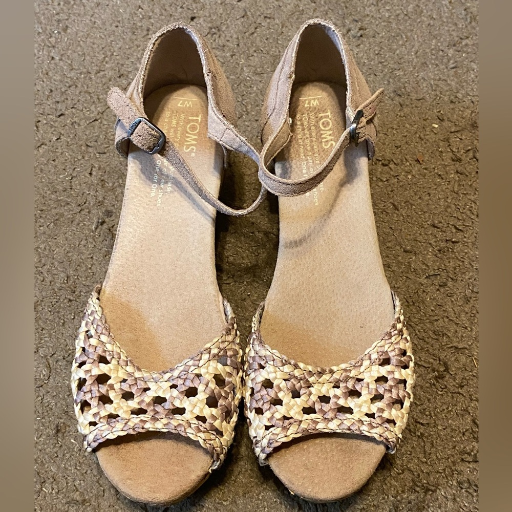 Womens Toms Stucco Woven Platform Wedge Ankle Strap‎ Sandals Size 7